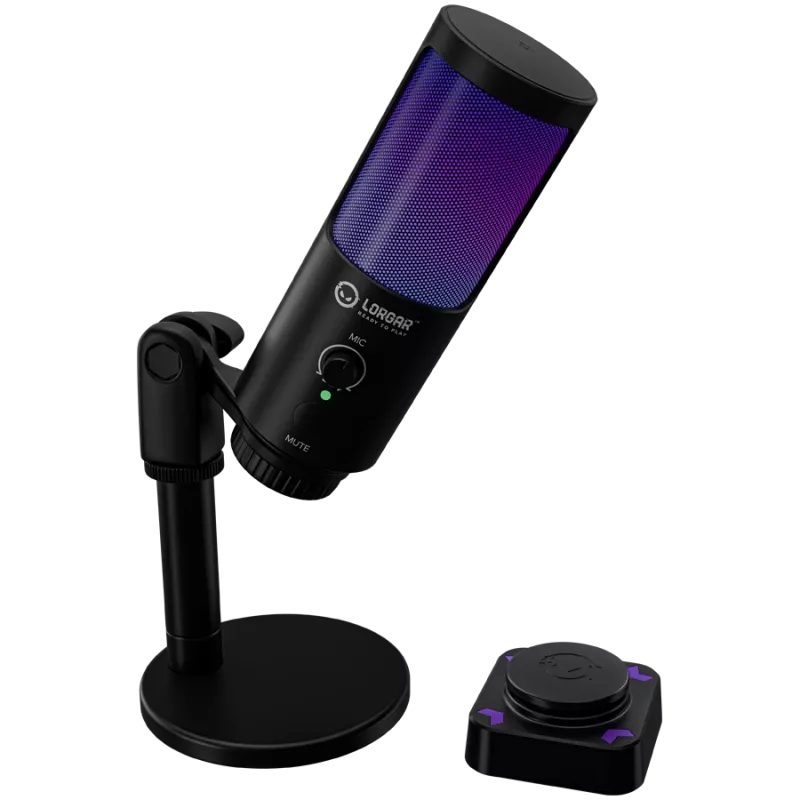 LORGAR SMP40, microfono RGB con tasto di mute esterno e supporto in metallo, nero