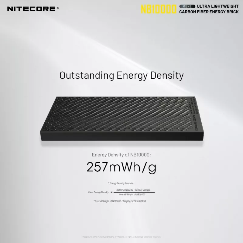 Powerbank portatile Nitecore NB10000 — 10000 mAh, USB‑A + USB‑C, uscita totale 38 W, grigio