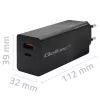 Qoltec 52382 GaN POWER PRO caricabatterie | 1xUSB Type C | 1xUSB A | 100W | 5-20V | 1.5-5A | PD | nero