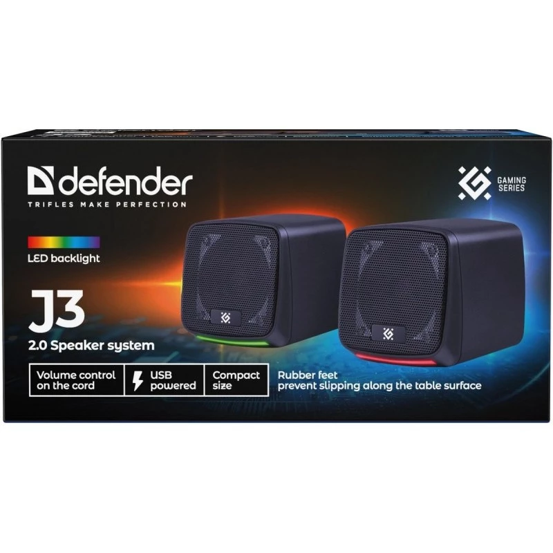 Defender J3 2.0 altoparlanti per PC, 6 W, LED, alimentazione USB, AUX, 90–20000 Hz, neri