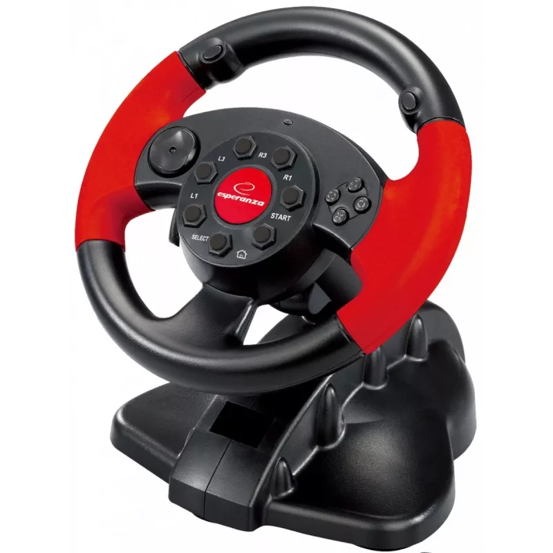 Volante ESPERANZA EG103 controller gaming - PC/PS2/PS3, 13 tasti, vibrazione, sensore di accelerazione, nero/rosso