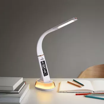 Lampada da scrivania Hawk HW-LAMP05 bianca LED regolabile — lampada da lavoro LED compatta con braccio regolabile