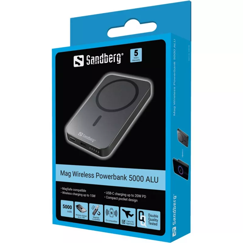 Powerbank portatile Sandberg Mag Wireless Powerbank 5000 ALU, 5000 mAh