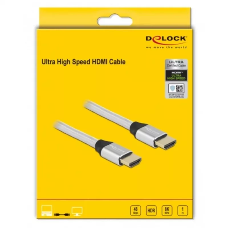 Cavo HDMI DeLOCK Ultra High Speed 48 Gbit/s 8K 60 Hz argento 1 m
