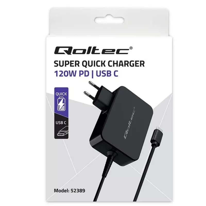 Qoltec PD 120W Turbo Fast Charger | 5-28V | 3-4.5A | USB-C | nero