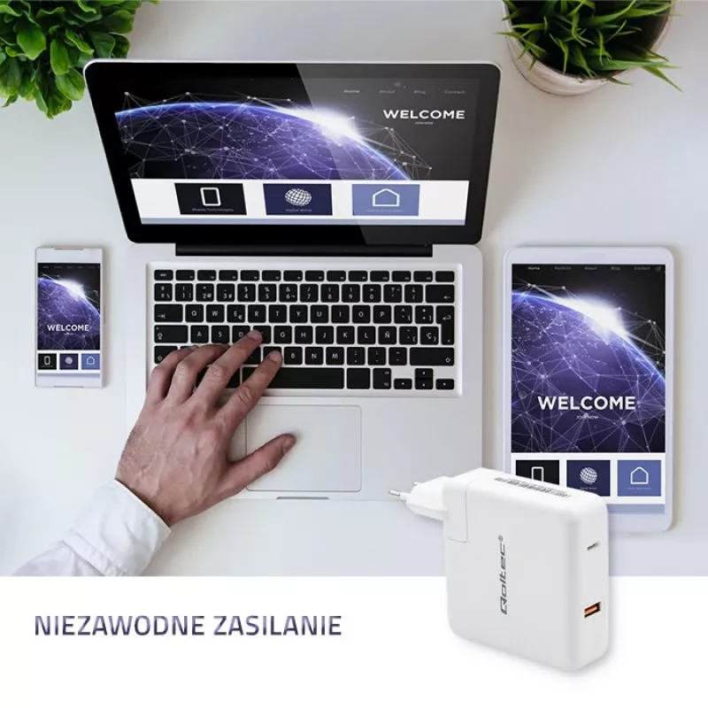 Qoltec caricabatterie GaN FAST 108W | 5-20V | 3-4.7A | USB C | bianco