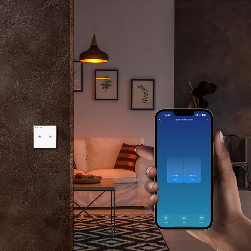 Interruttore smart WLAN Tellur SS2N — 2 porte, 1800 W totali, 10 A per canale