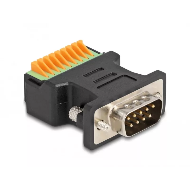 Adattatore DeLOCK D-Sub 9 maschio su morsettiera con pulsante