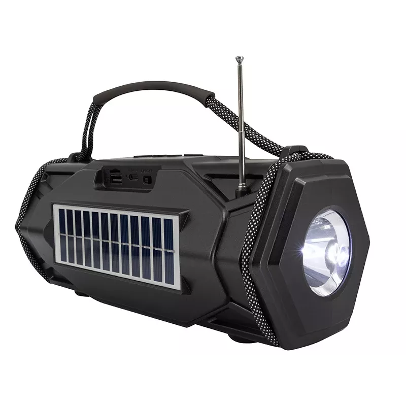Tracer Explorer TRAGLO47616 speaker Bluetooth portatile, TWS, Bluetooth 5.3, 15 W RMS, radio FM, torcia, pannello solare, power bank da 1800 mAh, microSD, nero