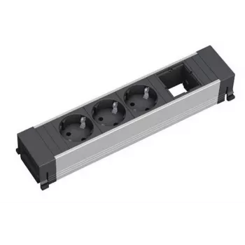 Prolunga di alimentazione Bachmann 916.006 — 3 prese AC, cavo 0,2 m, case in alluminio, nero/grigio