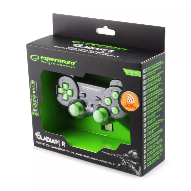 Esperanza Gladiator EGG108G gamepad wireless, 2,4 GHz, PC/PS3, nero/verde