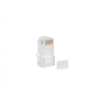 Connettore RJ-45 LANBERG PLU-6000 per cavi Cat6 U/UTP, trasparente/bianco, confezione da 100