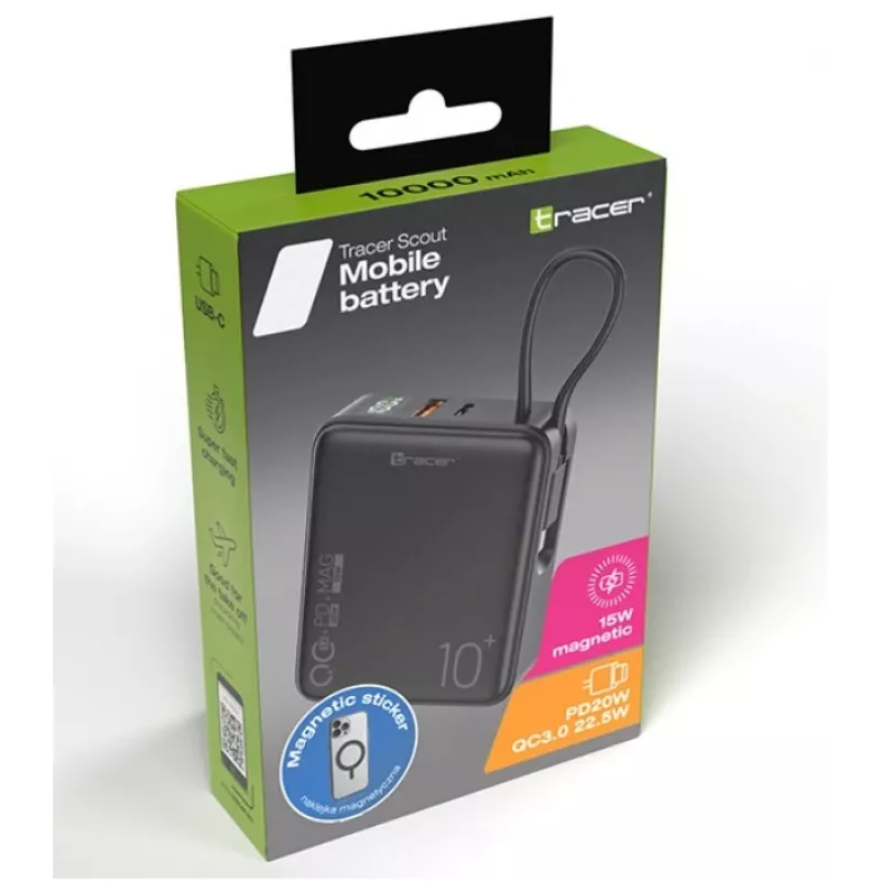 Caricabatterie portatile Tracer Scout 10000 mAh MAG+PD+QC