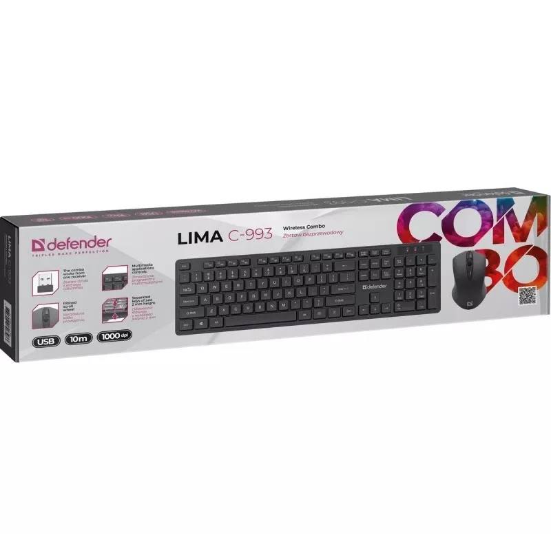 Set tastiera e mouse wireless DEFENDER C-993 RF 45996 — connessione RF, layout compatto