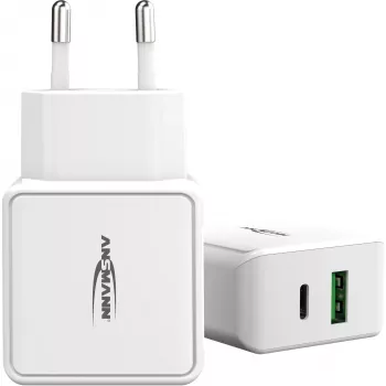 ANSMANN HC218PD - alimentatore - 18 Watt - 3000 mA - PD, QC 3.0 - 2 porte di uscita (USB, USB-C) - bianco (1001-0111)