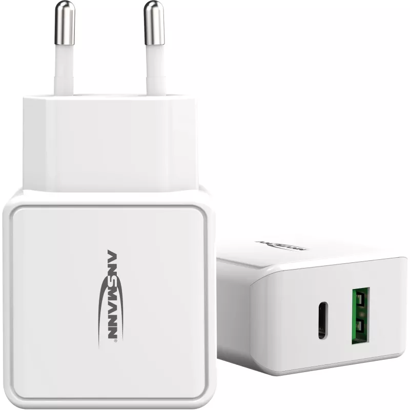 ANSMANN HC218PD - alimentatore - 18 Watt - 3000 mA - PD, QC 3.0 - 2 porte di uscita (USB, USB-C) - bianco (1001-0111)