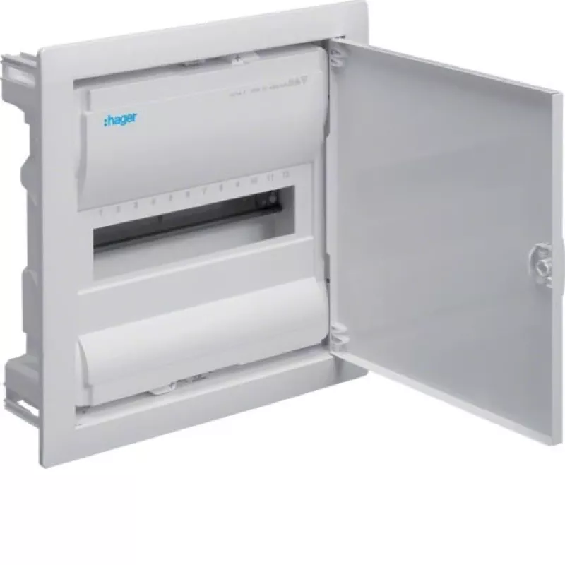 Hager Volta VU12NE quadro elettrico da incasso, 1 fila, 12 moduli, IP30, porta metallica, 348×356×98 mm, bianco
