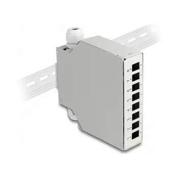DeLOCK scatola di distribuzione in fibra ottica guida DIN 8 porte grigia