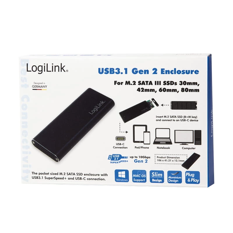 Case SSD LogiLink UA0314 nero M.2