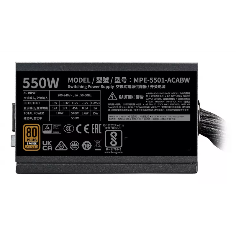 Alimentatore Cooler Master MWE Bronze 550 V3 550W