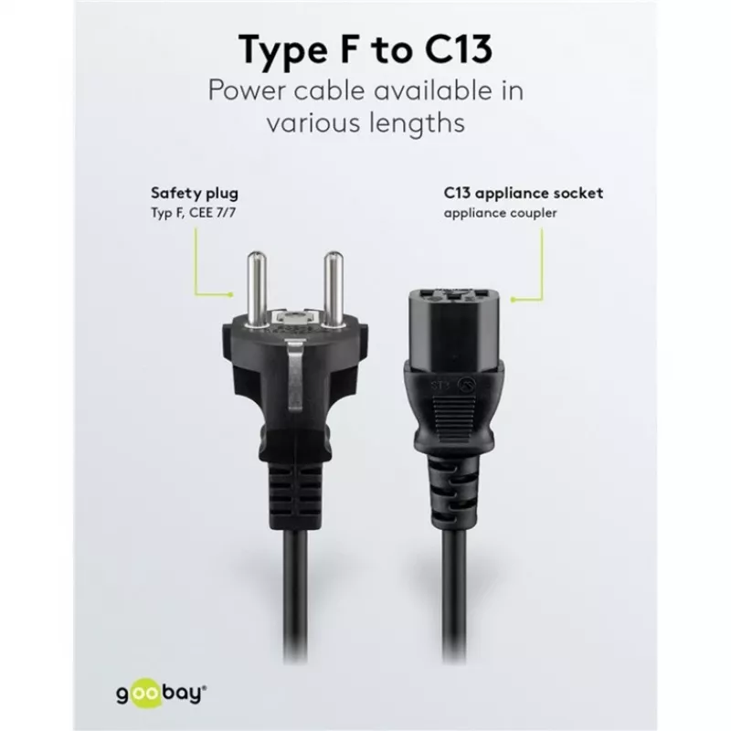 Cavo IEC Goobay 5 m nero spina tipo F IEC C13 H05VV-F3G
