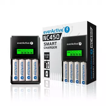 Caricabatterie everActive NC450B — caricabatterie 4 celle AAA, 110/230V AC, nero