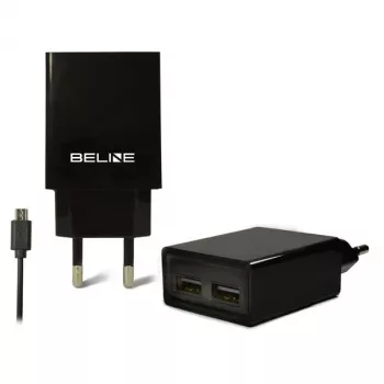 Caricabatterie da viaggio Beline Beli0011 — 2 porte USB, cavo microUSB, uscita 2A, nero