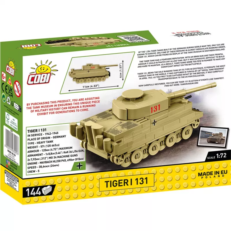 Kit di costruzione Cobi Tiger I 131 — 144 pezzi, età consigliata 6+, verde