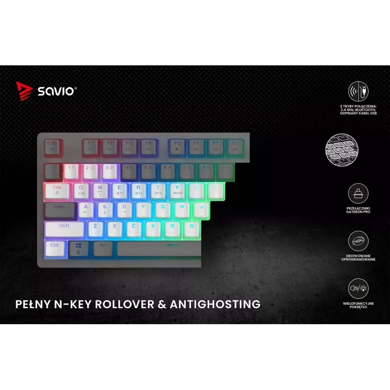Tastiera gaming Savio Phenix WHITE GAT RED PUD con filo wireless USB Bluetooth RGB LED