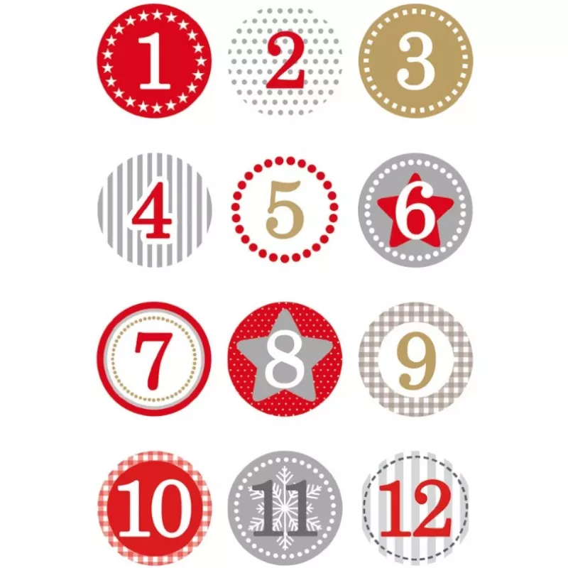 HERMA adesivi calendario dell'avvento 1-24 rosso Ø 2 cm 24 pezzi