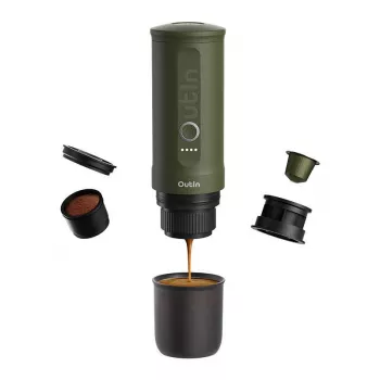 Macchina per caffè OUTIN Outin Nano nero, verde — caffè macinato, 20 bar, batteria 7500 mAh, 0,67 kg
