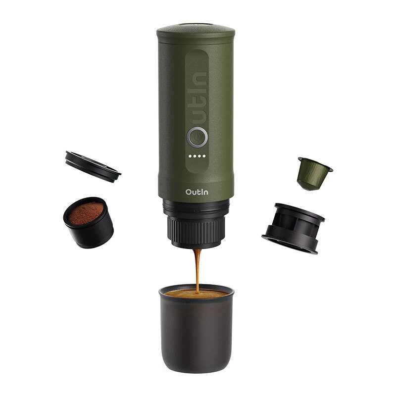 Macchina per caffè OUTIN Outin Nano nero, verde — caffè macinato, 20 bar, batteria 7500 mAh, 0,67 kg