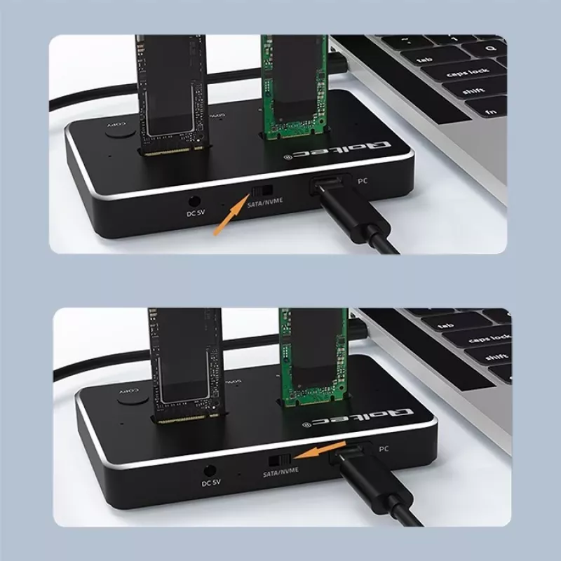 Qoltec 52274 docking station per SSD M.2 | NVMe | SATA | USB-C | DUAL 2 x 2TB