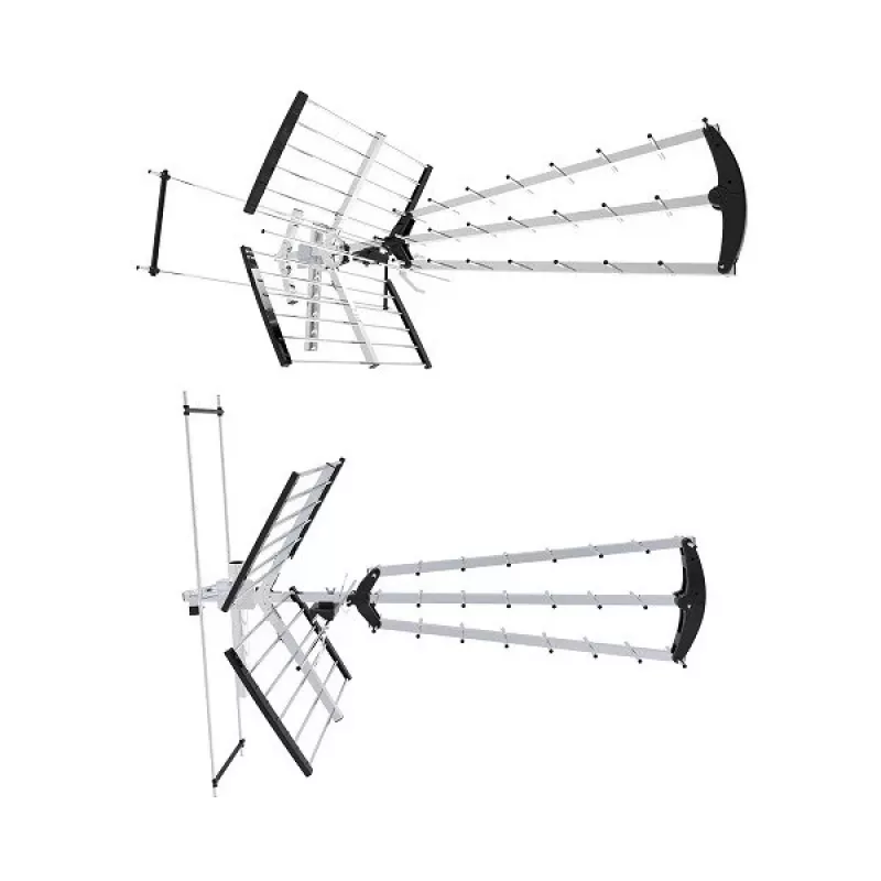 Antenna DVB-T da esterno/interno LIBOX LB2000 con amplificatore 69 dB, doppia polarizzazione, 174–790 MHz, alluminio/nero