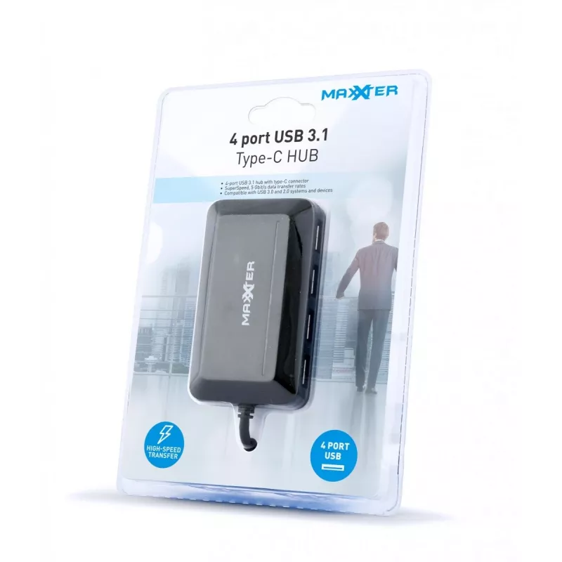 Hub USB GEMBIRD ACT-HUB3C-4P — host USB 3.2 Gen 1 Type-A a 4 × USB 3.2 Gen 1 Type-C, 5000 Mbit/s, nero
