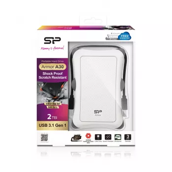 HDD esterno Silicon Power Armor A30 2 TB 2,5 pollici USB 3.2 Gen 1, bianco, antishock, AES a 256 bit