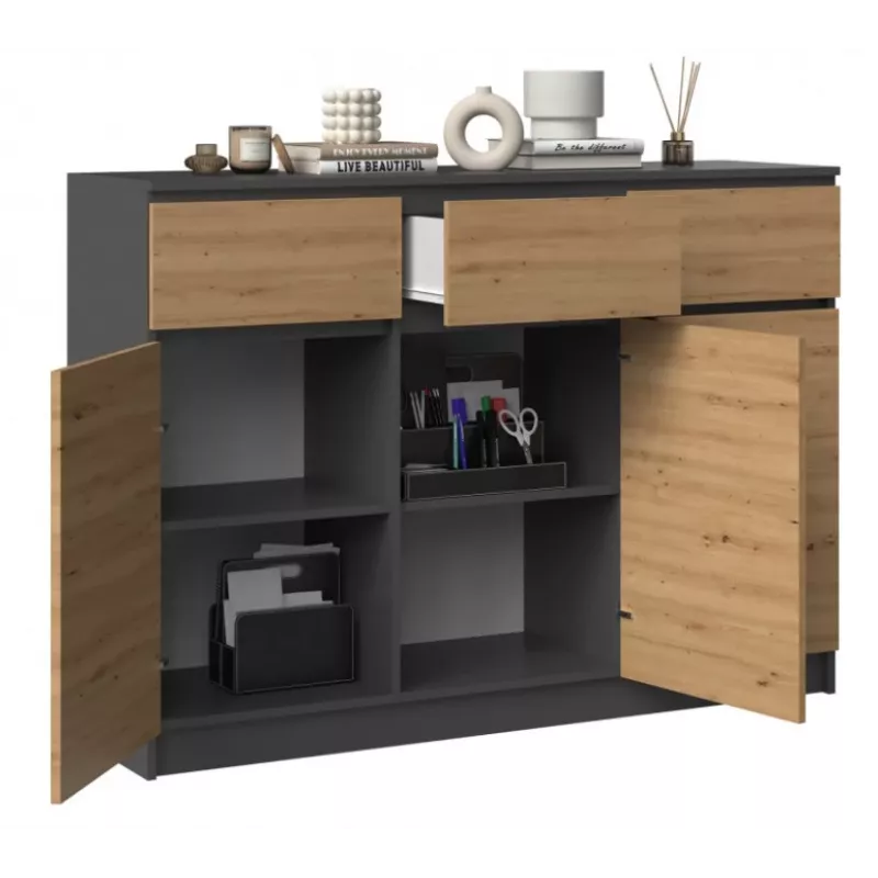 Cassettiera 3D3S 120x40x97 cm, antracite/artisan
