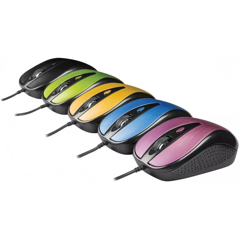 Mouse USB con cavo, 4 tasti, ottico, simmetrico, blu