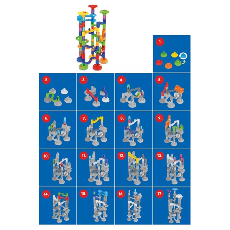 Set di costruzione pista a biglie Ascato modello 117607 — 78 pezzi, pista modulare per biglie