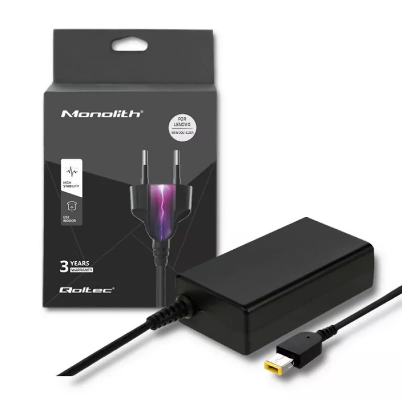 Alimentatore QOLTEC 51556 per interni 65 W per laptop Lenovo, 20 V 3,25 A, nero