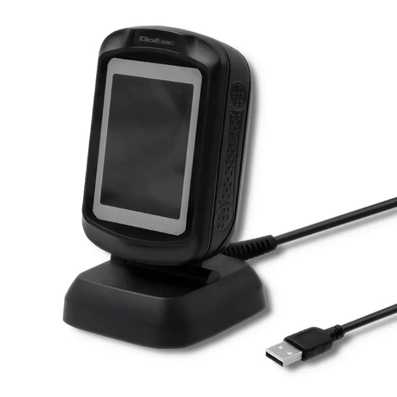 Lettore di codici a barre fisso 1D/2D QOLTEC 50864, sensore LED, USB (con cavo), nero, 145×85×80 mm