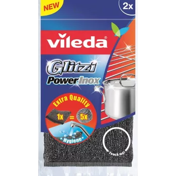 VILEDA 141656 spugna abrasiva, tessuto con acciaio inox, grigio, confezione da 2, 115×245×20 mm, 35 g