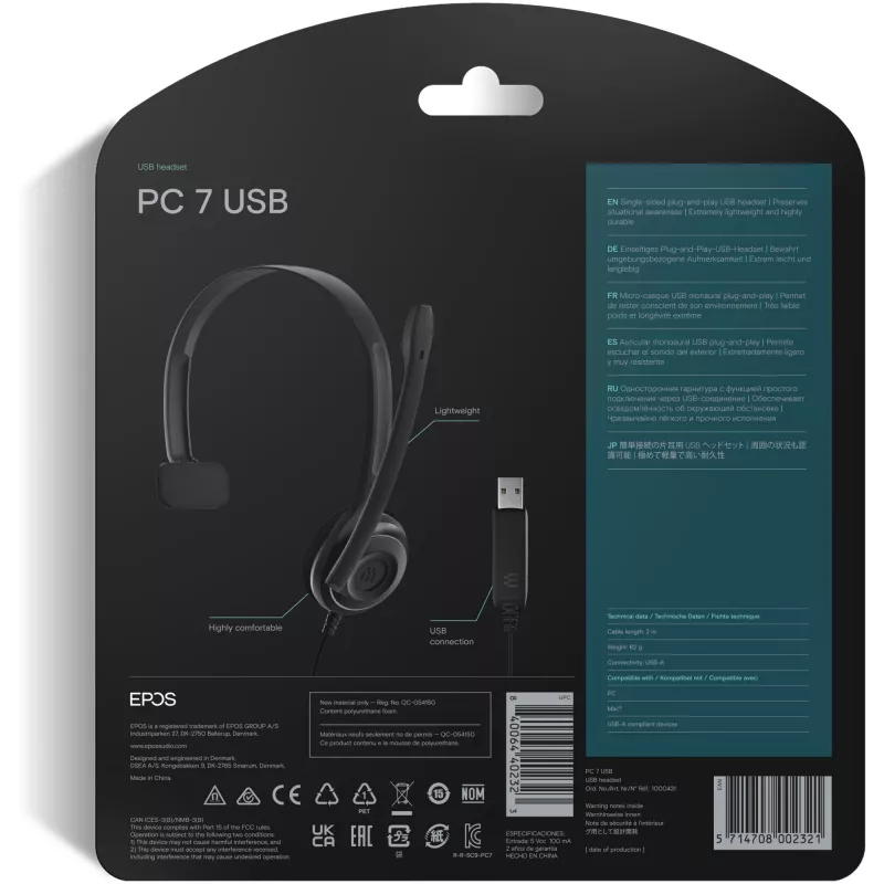 Sennheiser PC 7 USB Headset con filo archetto ufficio/call center USB Type-A nero