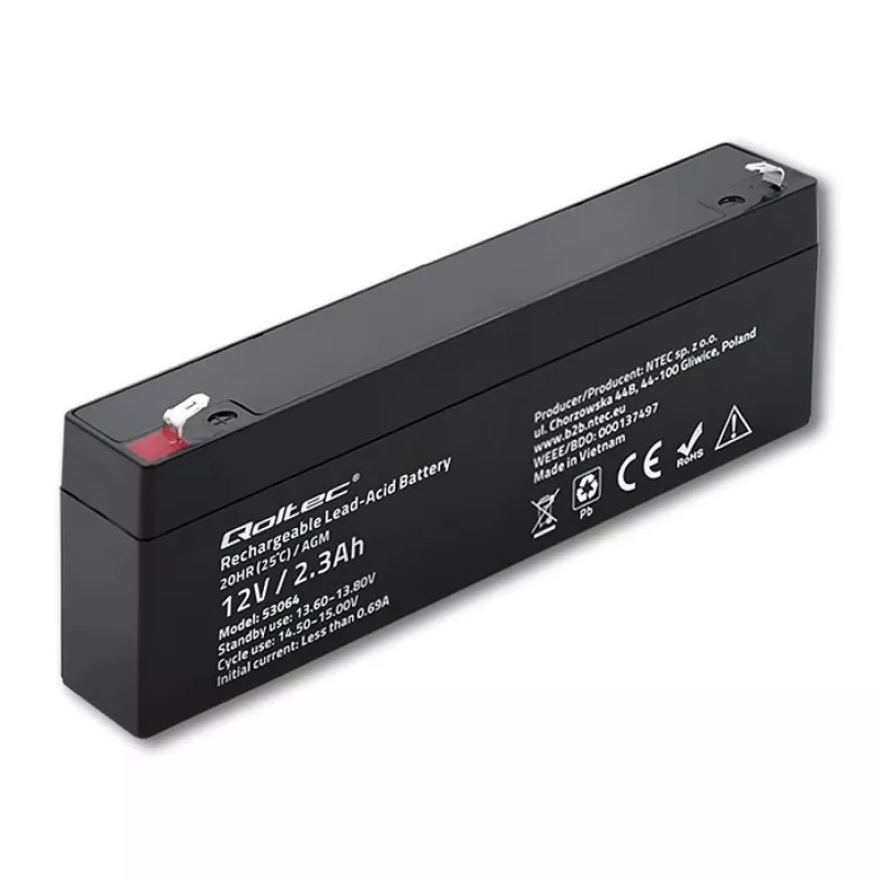 Batteria AGM sigillata QOLTEC 12V 2,3Ah per sistemi UPS e backup, scarica max. 34,5A