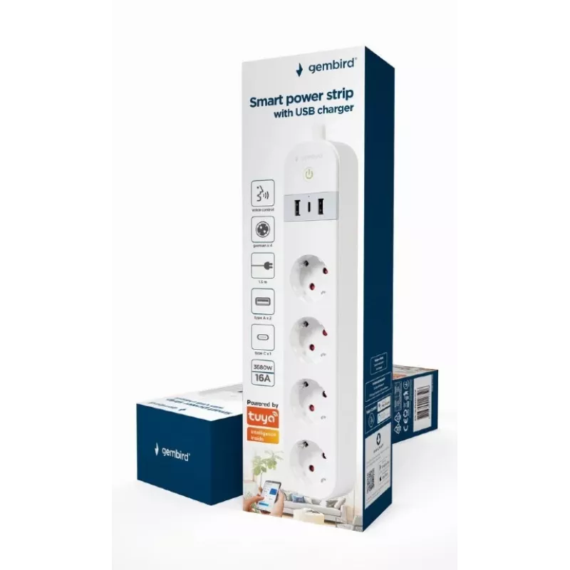 Ciabatta intelligente Gembird TSL-PS-S4U-01-W 4 uscite AC 3880 W bianco