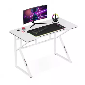 Tavolo gaming huzaro Hero 1.6 bianco — piano dritto in MDF/carbonio 1200×600 mm, struttura in metallo, altezza 750 mm
