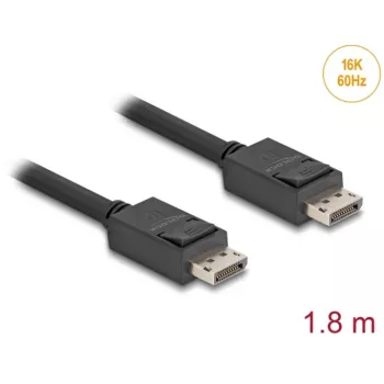 Delock - cavo DisplayPort - DisplayPort (M) con blocco a DisplayPort (M) con blocco - DisplayPort 2.1 - 1,8 m - supporta 16K 60 Hz (15.360 x 8640), fino a 80 Gbps di trasferimento dati