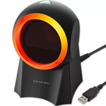 Lettore di codici a barre desktop con filo QOLTEC 50857 – 1D/2D, USB, case in ABS, nero, cavo 1,75 m