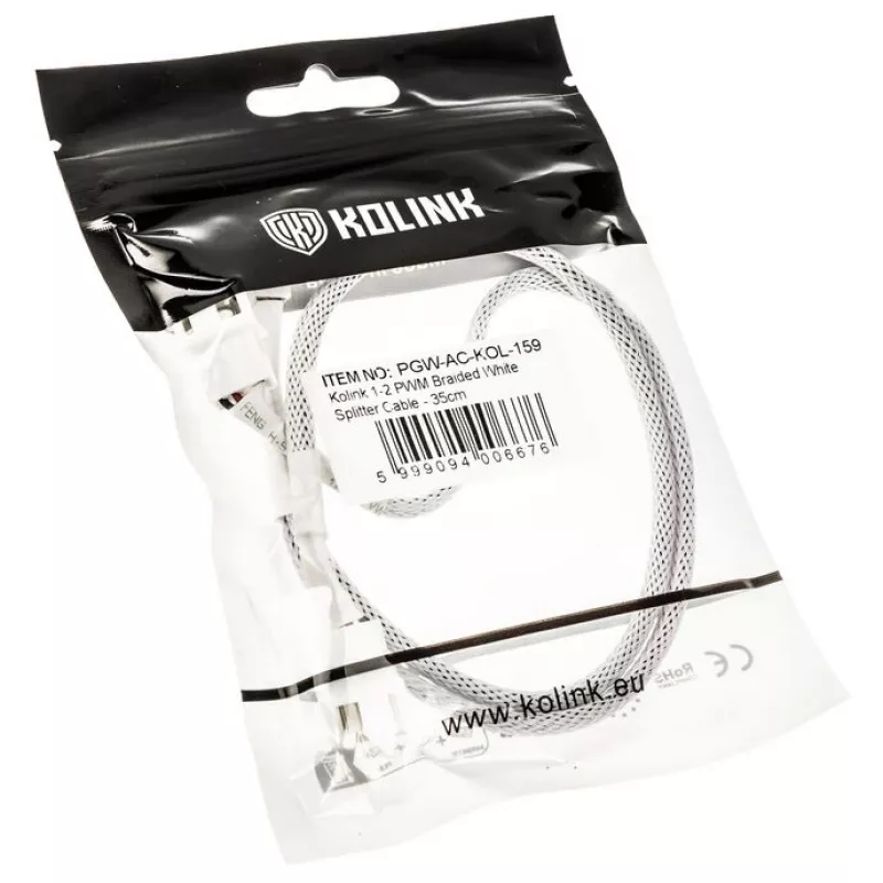 Cavo a Y per ventole PWM Kolink PGW-AC-KOL-159 35cm con calza bianco, connettore PWM da 1 a 2