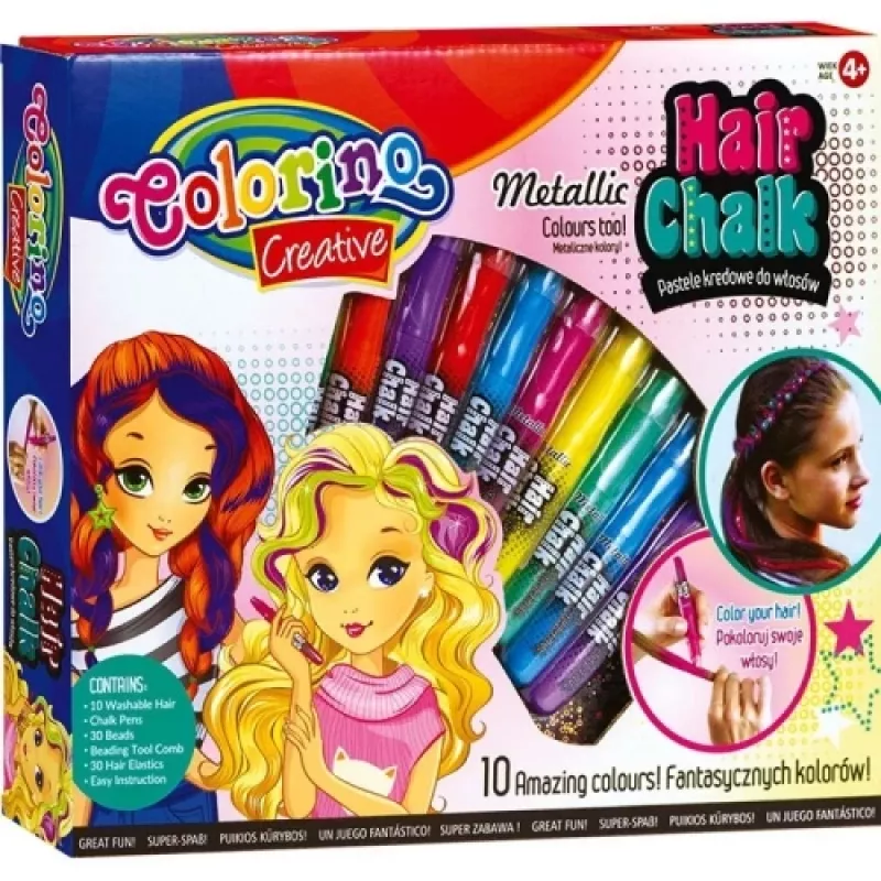 Set gessetti per capelli colorino 68635PTR – 10 colori mix, pastelli temporanei per capelli